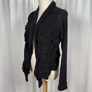 HIROKO KOSHINO Black Smocked Textured Cardigan Women's Size 40 US Small